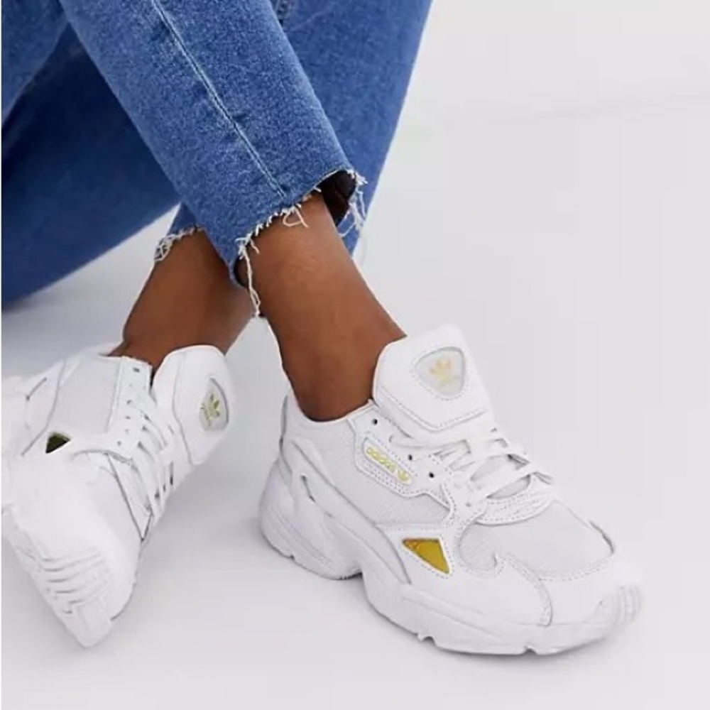 Chunky white Adidas falcon sneakers